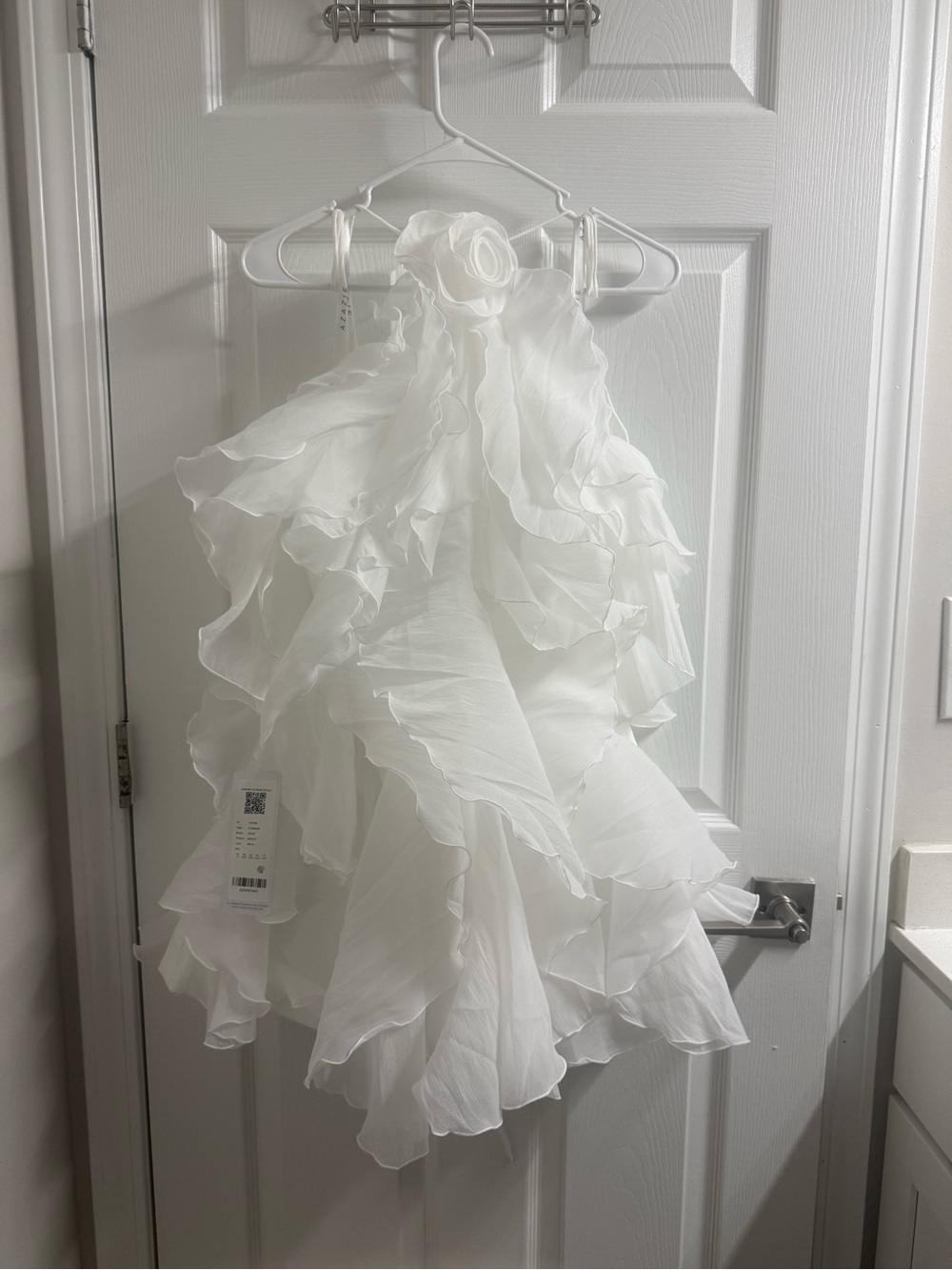 Azazie White Ruffled Halter Flower Girl Dress